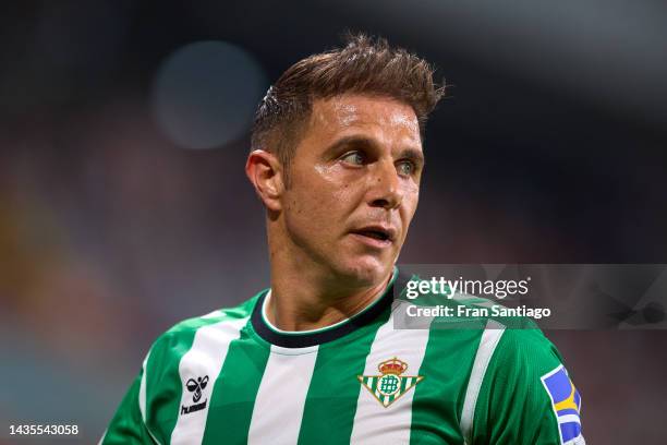 Joaquin Sanchez of Real Betis looks on during the LaLiga Santander match between Cadiz CF and Real Betis at Estadio Nuevo Mirandilla on October 19,...