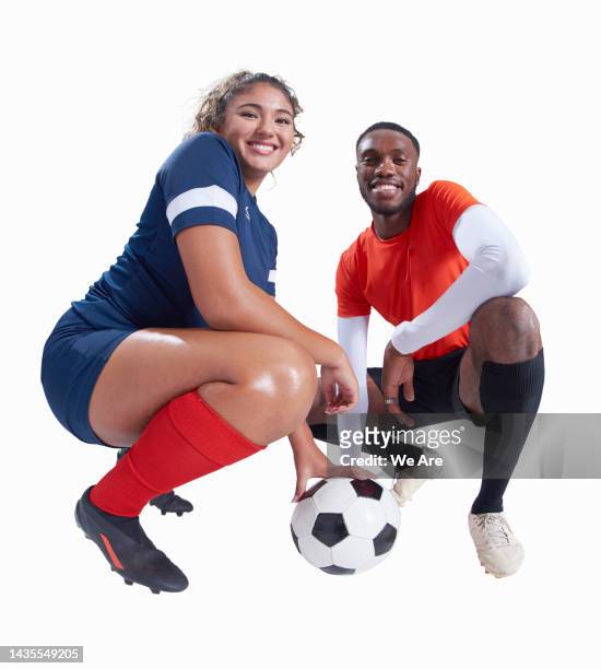male and female football players - soccer player on white stock pictures, royalty-free photos & images