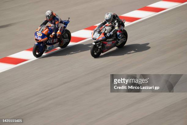 Aron Canet of Spain and Flexbox HP40 leads the field during the MotoGP of Malaysia - Qualifying at Sepang Circuit on October 22, 2022 in Kuala...