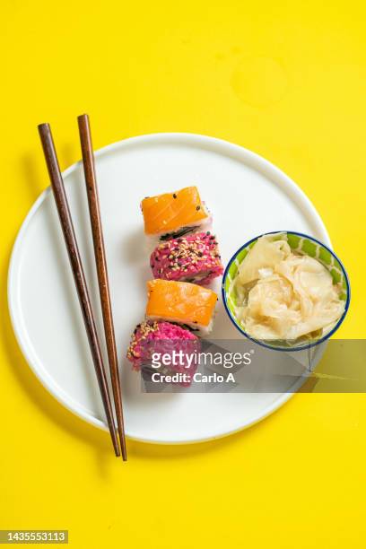 sushi variations in a  plate - sushi plate stock pictures, royalty-free photos & images