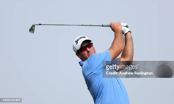 Ryan Fox of New Zealand tees off on the fifth hole on Day Three of the Mallorca Golf Open at Son Muntaner Golf Club on October 22, 2022 in Palma de...