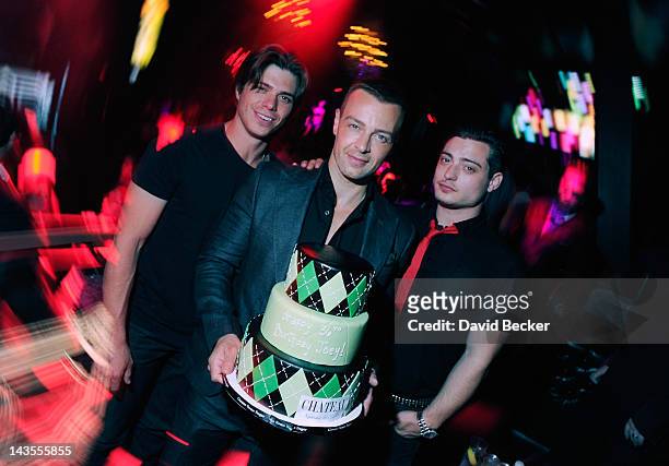 Actor Joey Lawrence celebrates his birthday with his brothers Matthew Lawrence and Andrew Lawrence at the Chateau Nightclub & Gardens at the Paris...