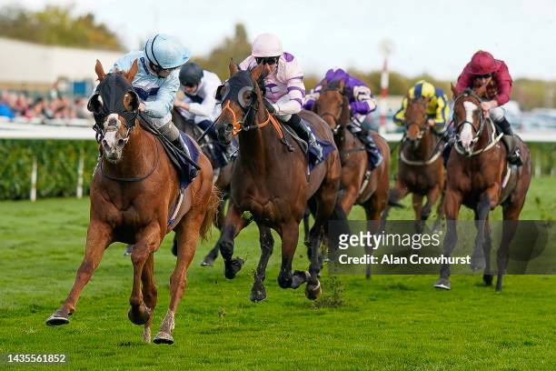 Franny Norton riding Queen's Eyot comfortably win The Vertem Leading The Field Nursery at Doncaster Racecourse on October 22, 2022 in Doncaster,...