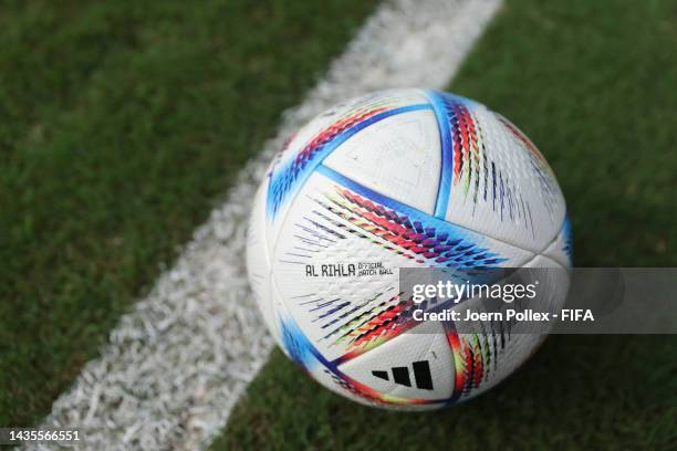 Official Adidas Al Rihla balls pictured before the FIFA U-17 Women's World Cup 2022 Quarter Final match between Germany and Brazil at DY Patil...