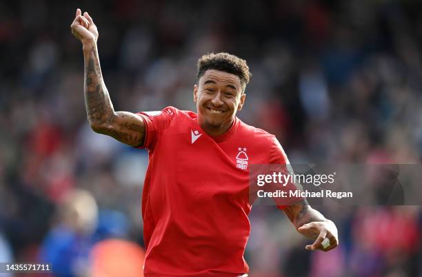 Jesse Lingard of Nottingham Forest celebrates following the Premier League match between Nottingham Forest and Liverpool FC at City Ground on October...