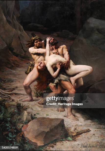 The Rape in the Stone Age, 1888. Found in the collection of the Musée des Beaux-arts, Rouen. Artist Jamin, Paul Joseph .