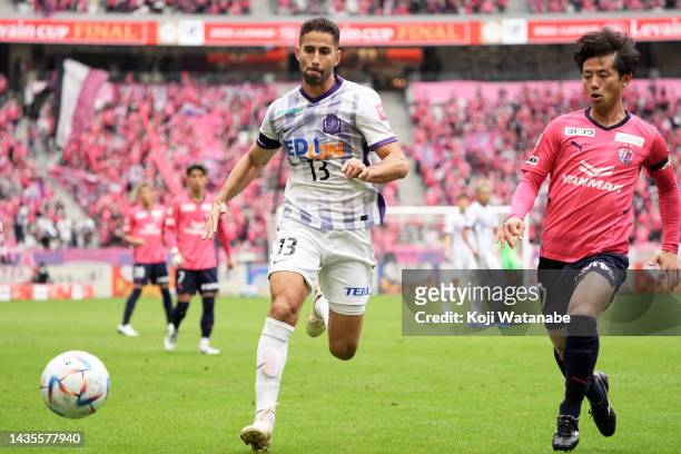 Pieros Sotiriou of Sanfrecce Hiroshima celebrates with trophy after during the J.LEAGUE YBC Levain Cup final between Cerezo Osaka and Sanfrecce...