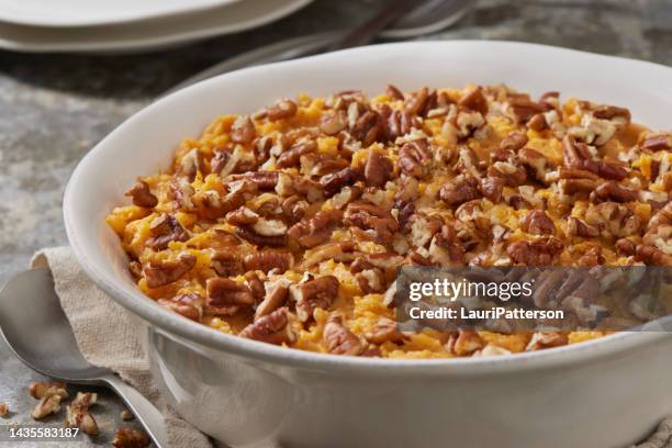 sweet potato casserole with marshmallows - casserole stock pictures, royalty-free photos & images