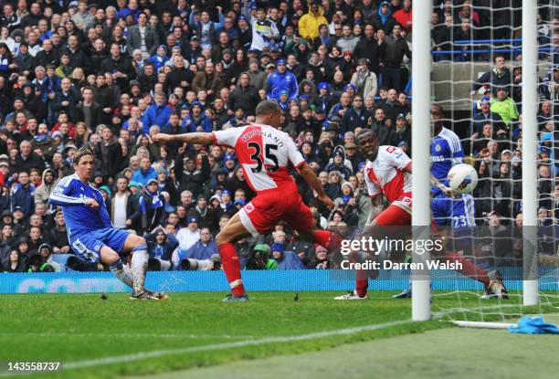 Fernando Torres of Chelsea scores his second goal during the Barclays Premier League match between Chelsea and Queens Park Rangers at Stamford Bridge...