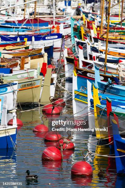 colourful fishing boats in nice, france - cote dazur stock pictures, royalty-free photos & images