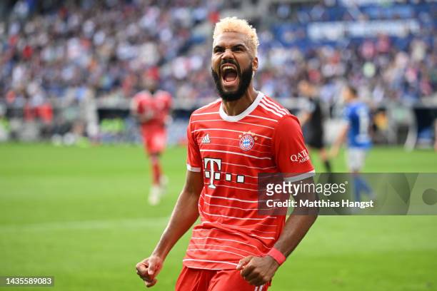 Eric Maxim Choupo-Moting of Bayern Munich celebrates after scoring their team's second goal during the Bundesliga match between TSG Hoffenheim and FC...