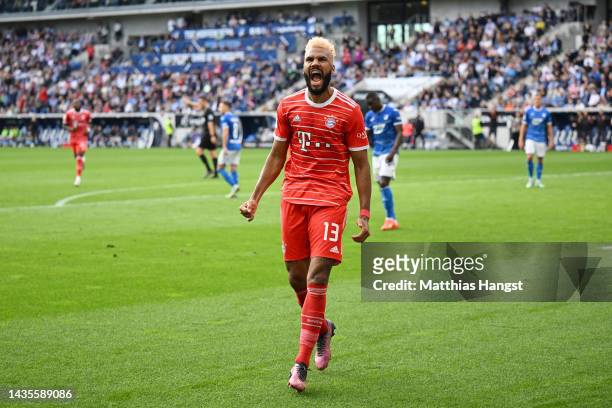 Eric Maxim Choupo-Moting of Bayern Munich celebrates after scoring their team's second goal during the Bundesliga match between TSG Hoffenheim and FC...