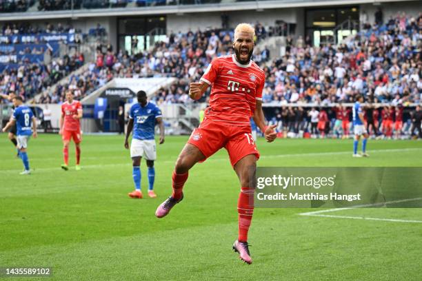 Eric Maxim Choupo-Moting of Bayern Munich celebrates after scoring their team's second goal during the Bundesliga match between TSG Hoffenheim and FC...