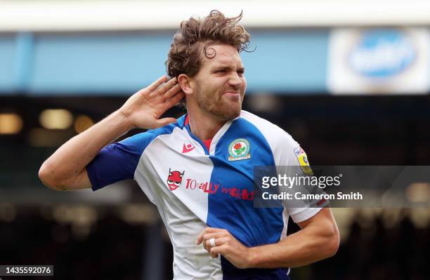 Sam Gallagher of Blackburn Rovers scores their side's first goal during the Sky Bet Championship between Blackburn Rovers and Birmingham City at...