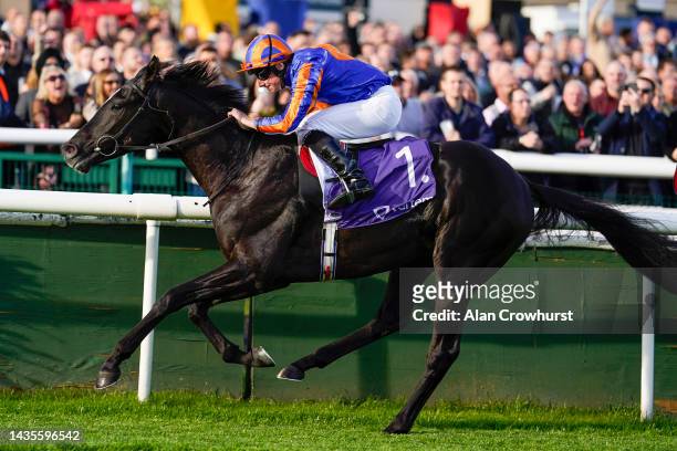 Ryan Moore riding Auguste Rodin win The Vertem Futurity Trophy Stakes at Doncaster Racecourse on October 22, 2022 in Doncaster, England.
