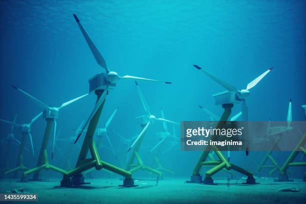 underwater turbines for in-stream tidal energy - water power imagens e fotografias de stock