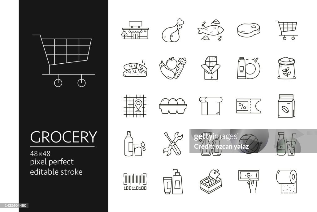 Grocery Line Icon Set.