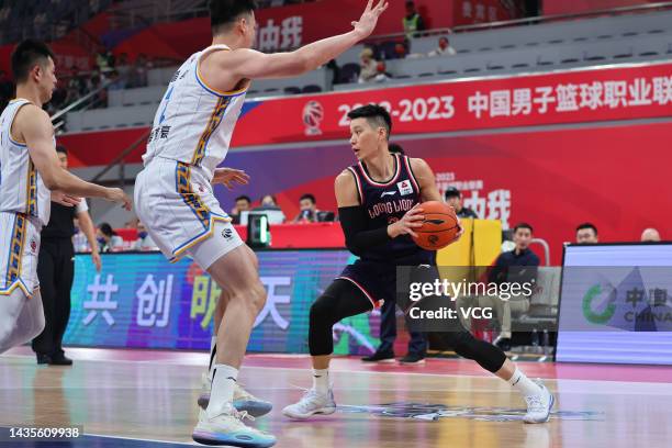 Jeremy Lin of Guangzhou Loong Lions drives the ball during 2022/2023 Chinese Basketball Association League match between Guangzhou Loong Lions and...