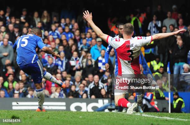 Florent Malouda of Chelsea scores their sixth goal during the Barclays Premier League match between Chelsea and Queens Park Rangers at Stamford...