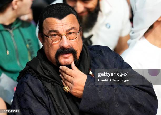 Actor Steven Seagal is seen in attendance during the UFC 280 event at Etihad Arena on October 22, 2022 in Abu Dhabi, United Arab Emirates.