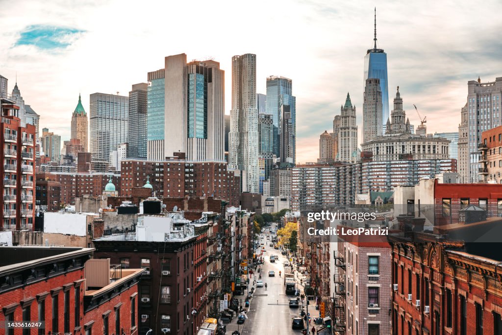 Lower Manhattan skyline and Chinatown.
