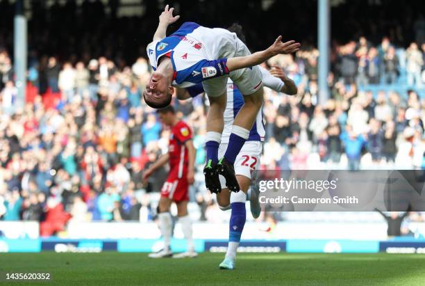 Adam Wharton of Blackburn Rovers celebrates after scoring their side's second goal during the Sky Bet Championship between Blackburn Rovers and...