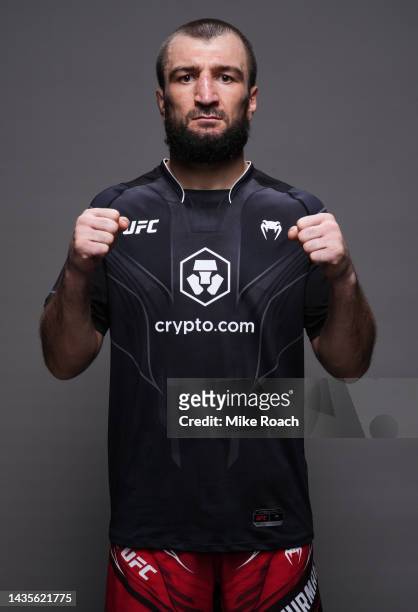 Abubakar Nurmagomedov of Russia poses for a portrait after his victory during the UFC 280 event at Etihad Arena on October 22, 2022 in Abu Dhabi,...