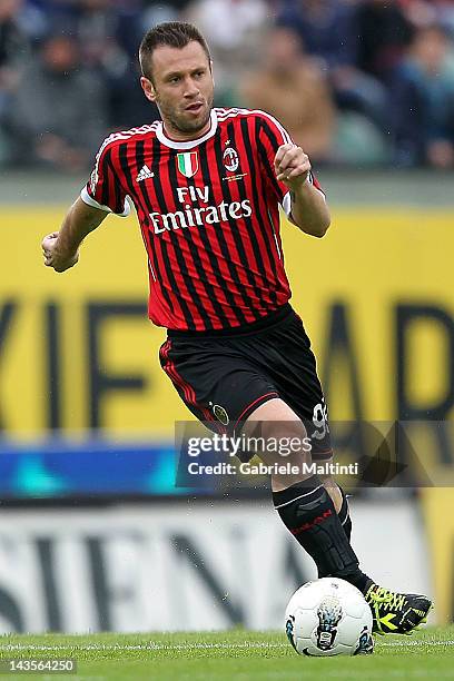 Antonio Cassano of AC Milan in action during the Serie A match between AC Siena and AC Milan at Artemio Franchi - Mps Arena Stadium on April 29, 2012...