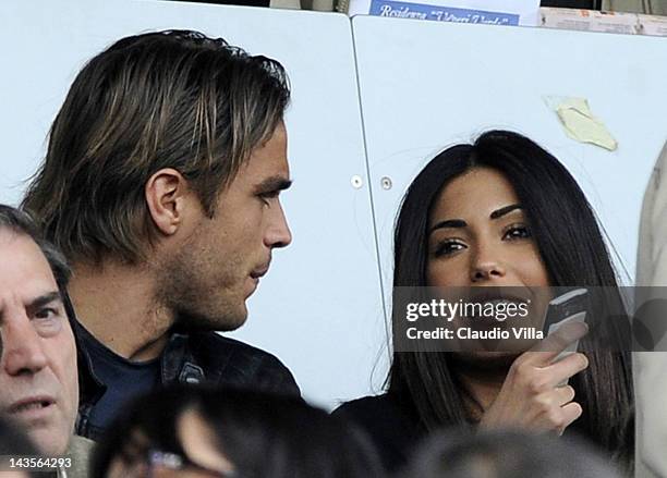 Alessandro Matri of Juventus FC and Federica Nargi during the Serie A match between Novara Calcio and Juventus FC at Silvio Piola Stadium on April...