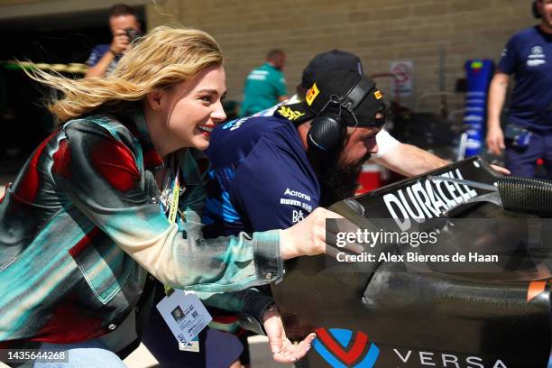 Chloe Grace Moretz and Conor Daly visit Williams Racing during the Formula 1 United States Grand Prix at Circuit of The Americas on October 22, 2022...