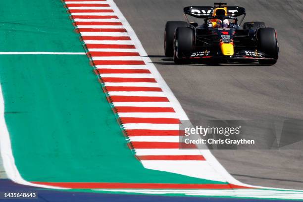 Max Verstappen of the Netherlands driving the Oracle Red Bull Racing RB18 on track during final practice ahead of the F1 Grand Prix of USA at Circuit...