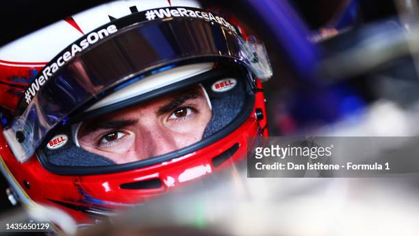 Nicholas Latifi of Canada and Williams prepares to drive in the garage during final practice ahead of the F1 Grand Prix of USA at Circuit of The...
