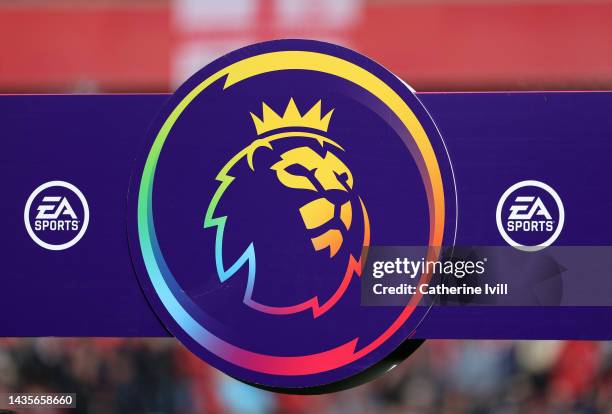 Detailed view of the Rainbow laces logo ahead of the Premier League match between Nottingham Forest and Liverpool FC at City Ground on October 22,...