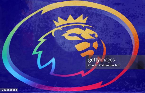 Detailed view of the Rainbow laces logo ahead of the Premier League match between Nottingham Forest and Liverpool FC at City Ground on October 22,...