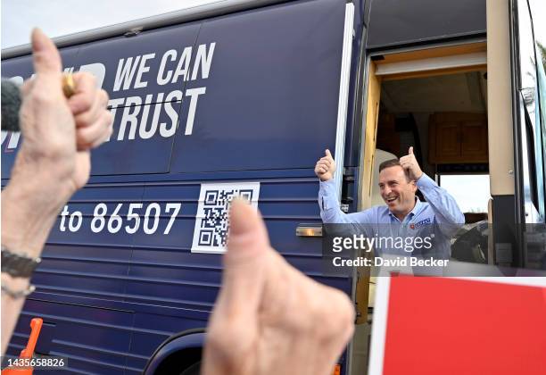 Nevada Republican U.S. Senate nominee Adam Laxalt arrives for a campaign rally on October 22, 2022 in Las Vegas, Nevada. Laxalt is in a tight race...