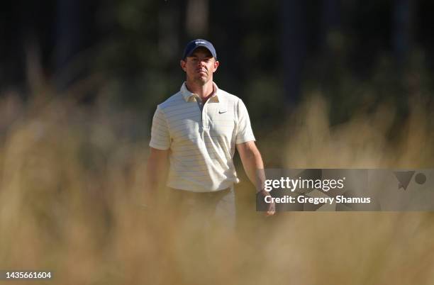 Rory McIlroy of Northern Ireland walks on the 13th hole during the third round of the CJ Cup at Congaree Golf Club on October 22, 2022 in Ridgeland,...