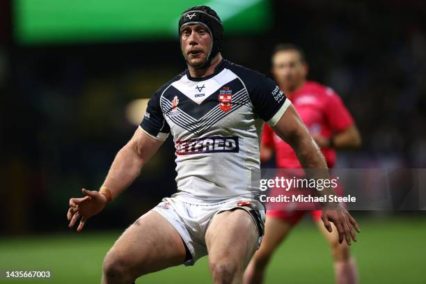 Chris Hill of England during Rugby League World Cup 2021 Pool A match between England and France at University of Bolton Stadium on October 22, 2022...
