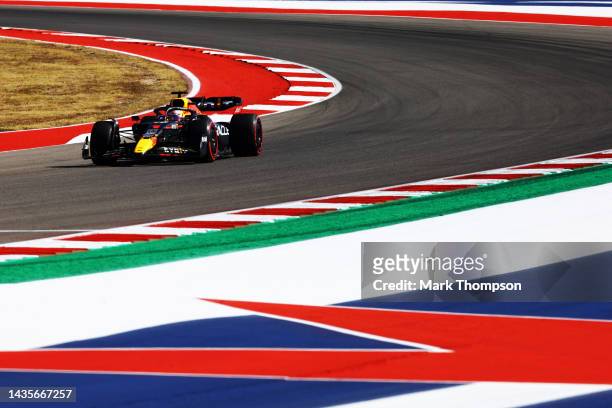 Max Verstappen of the Netherlands driving the Oracle Red Bull Racing RB18 on track during final practice ahead of the F1 Grand Prix of USA at Circuit...
