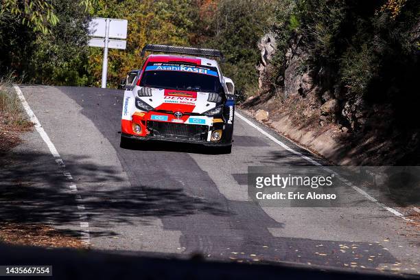 Sebastien Ogier of France and Benjamin Veillas of France compete with their Toyota Gazoo Racing WRT Toyota GR Yaris Rally1 Hybrid during day three of...