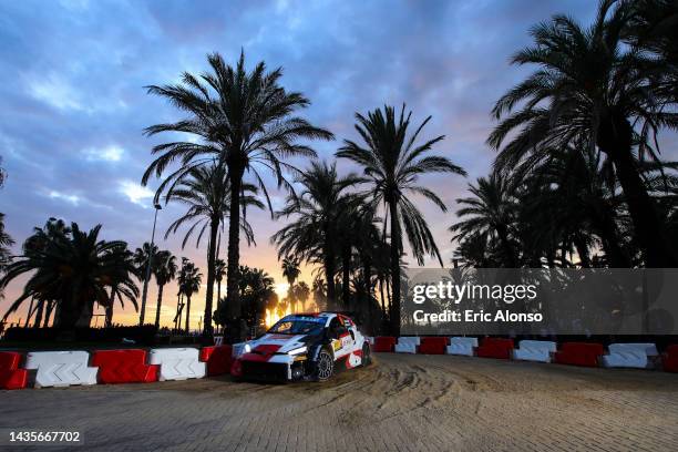 Takamoto Katsuta of Japan and Aaron Johnston of Ireland compete with their Toyota Gazoo Racing WRT Toyota GR Yaris Rally1 Hybrid during day three of...