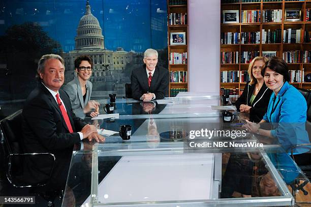 Pictured: – Alex Castellanos, Republican Strategist, Rachel Maddow, Host, MSNBC's "The Rachel Maddow Show," moderator David Gregory, Hilary Rosen,...