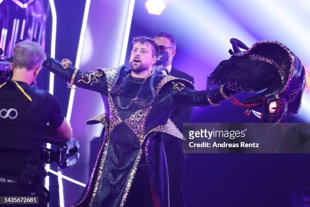 Felix von Jascheroff unmasked aka "Die Black Mamba" seen onstage during the 4th show of "The Masked Singer" on October 22, 2022 in Cologne, Germany.