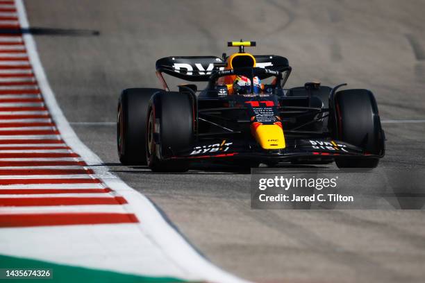 Sergio Perez of Mexico driving the Oracle Red Bull Racing RB18 on track during final practice ahead of the F1 Grand Prix of USA at Circuit of The...