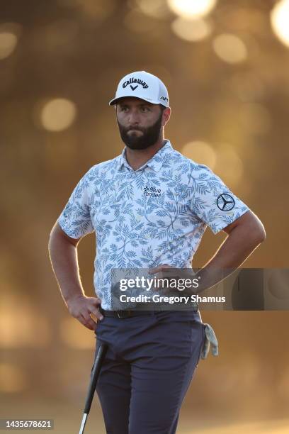 Jon Rahm of Spain prepares to putt on the 18th green during the third round of the CJ Cup at Congaree Golf Club on October 22, 2022 in Ridgeland,...