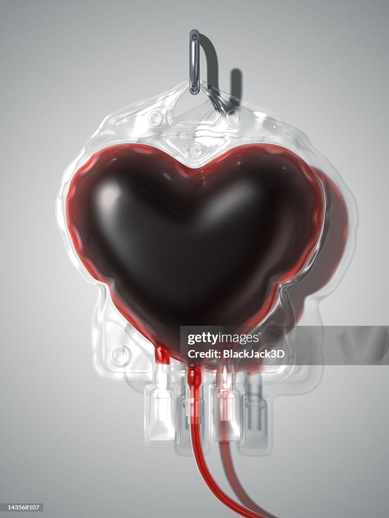 Blood Bag Heart. Donate Concept