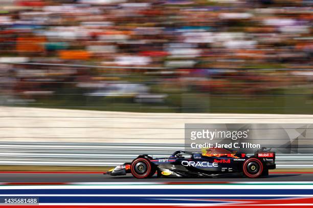 Max Verstappen of the Netherlands driving the Oracle Red Bull Racing RB18 on track during qualifying ahead of the F1 Grand Prix of USA at Circuit of...
