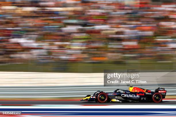 Sergio Perez of Mexico driving the Oracle Red Bull Racing RB18 on track during qualifying ahead of the F1 Grand Prix of USA at Circuit of The...