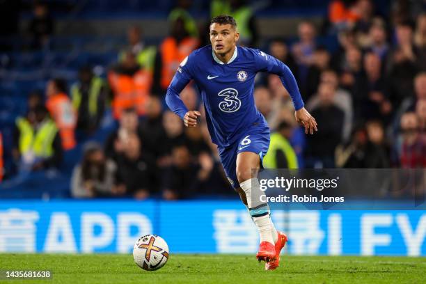 Thiago Silva of Chelsea during the Premier League match between Chelsea FC and Manchester United at Stamford Bridge on October 22, 2022 in London,...