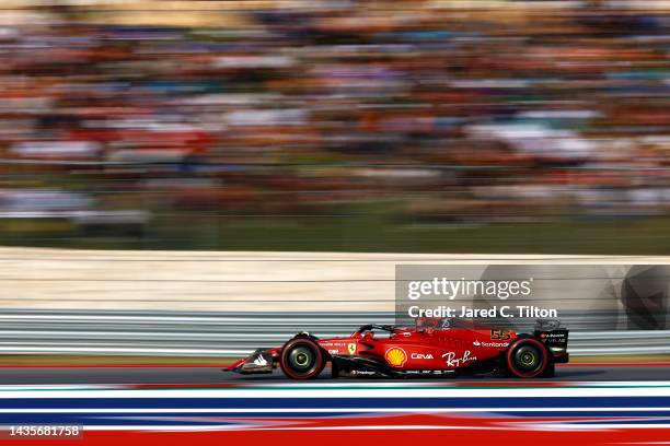 Carlos Sainz of Spain driving the Ferrari F1-75 on track during qualifying ahead of the F1 Grand Prix of USA at Circuit of The Americas on October...