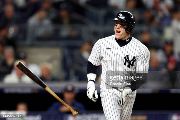 Harrison Bader of the New York Yankees reacts after being walked... News  Photo - Getty Images